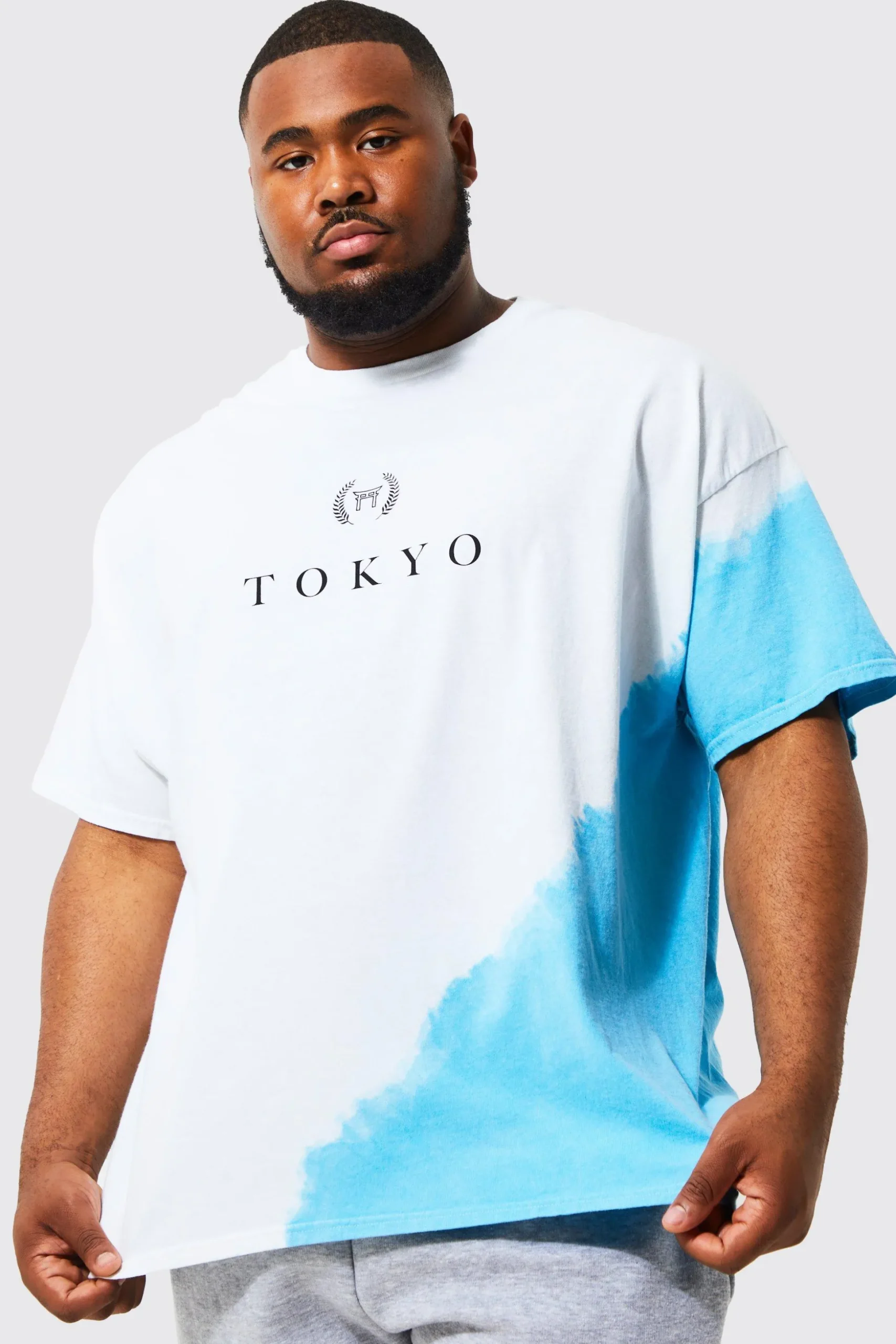 Plus Tie Dye Tokyo City Print T-shirt | BoohooMAN UK