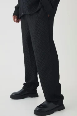 Plus Tonal Geo Smart Straight Trouser | BoohooMAN UK