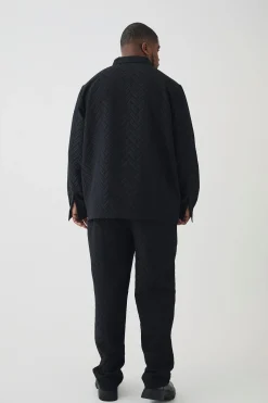 Plus Tonal Geo Smart Straight Trouser | BoohooMAN UK