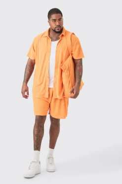 Plus Towelling Shirt & Short Set With Tote Bag | BoohooMAN UK