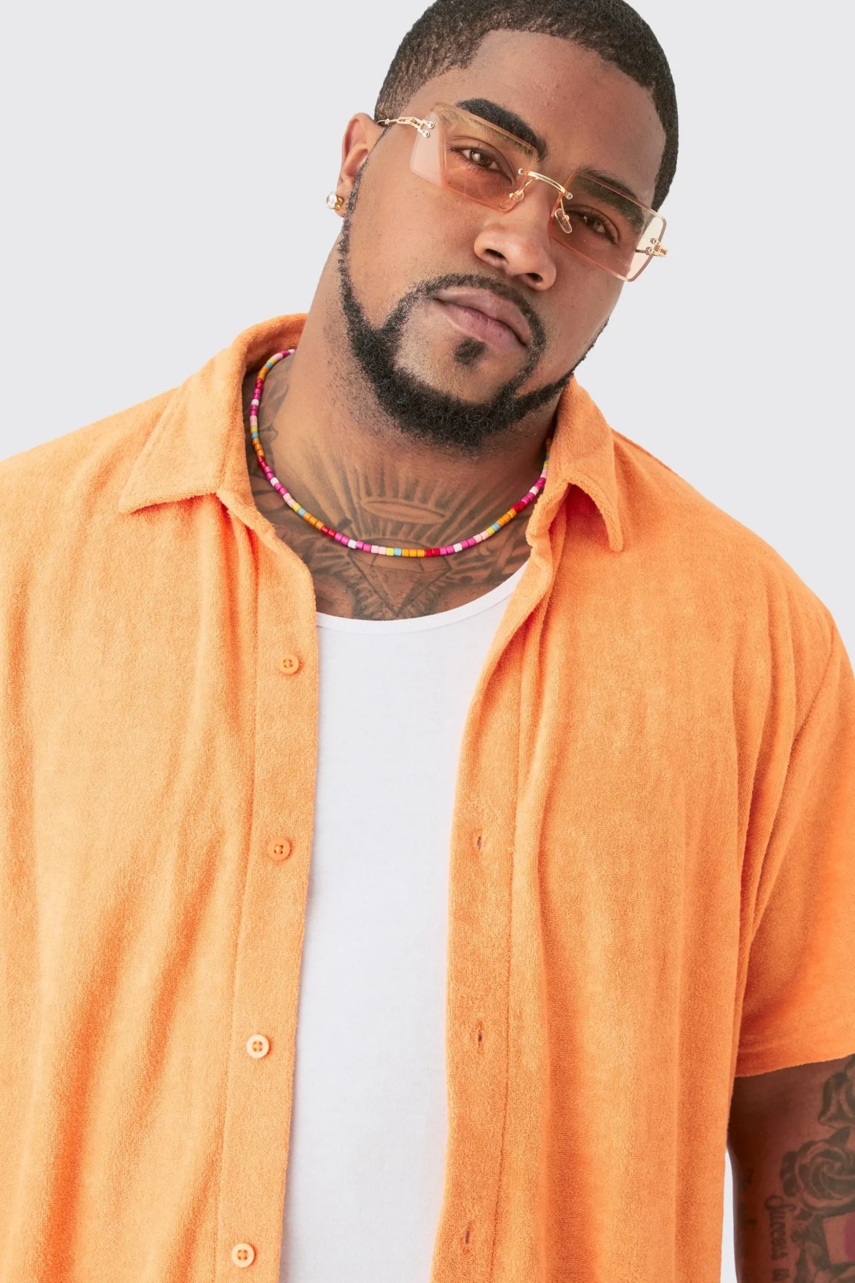 Plus Towelling Shirt & Short Set With Tote Bag | BoohooMAN UK