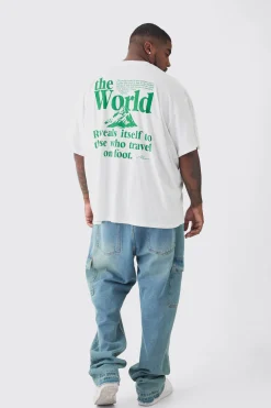 Plus Travel Back Print Graphic T-Shirt | BoohooMAN UK