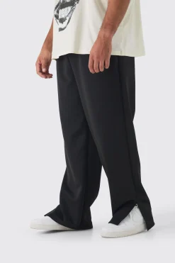 Plus Tricot Embroidered Split Hem Relaxed Fit Trousers | BoohooMAN UK