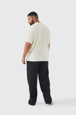Plus Tricot Embroidered Split Hem Relaxed Fit Trousers | BoohooMAN UK