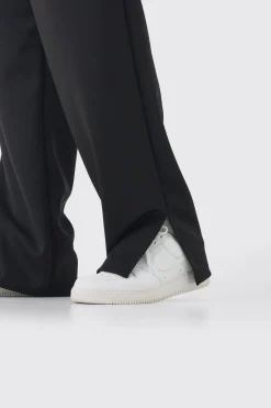 Plus Tricot Embroidered Split Hem Relaxed Fit Trousers | BoohooMAN UK