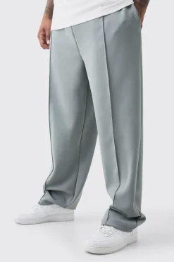 Plus Tricot Pin Tuck Relaxed Fit Trousers | BoohooMAN UK