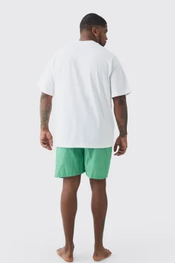 Plus T-shirt & Short Stripe Lounge Set | BoohooMAN UK