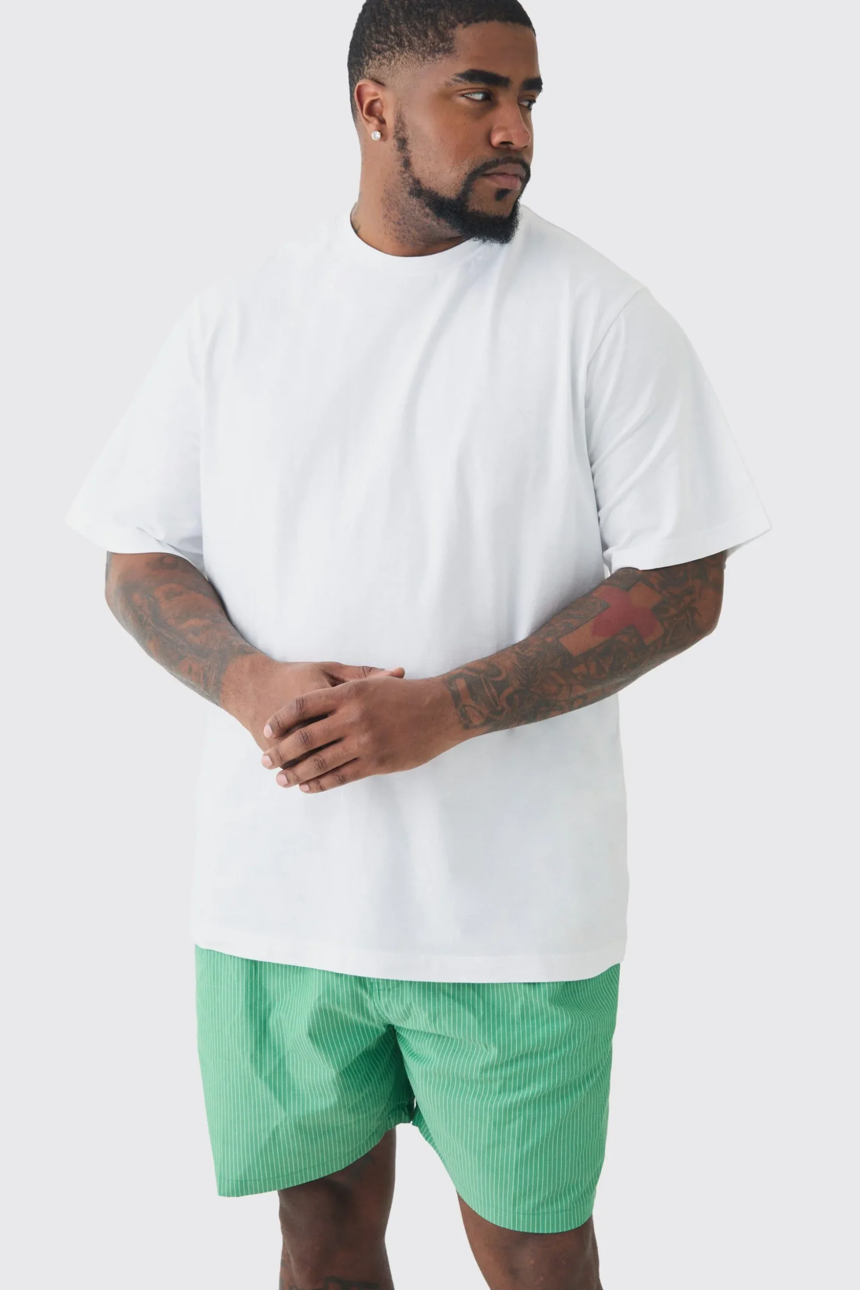 Plus T-shirt & Short Stripe Lounge Set | BoohooMAN UK