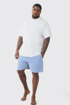 Plus T-shirt & Short Stripe Lounge Set | BoohooMAN UK