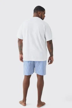 Plus T-shirt & Short Stripe Lounge Set | BoohooMAN UK