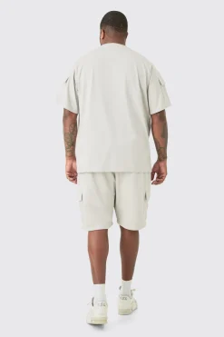Plus Utility Pocket T-shirt & Cargo Short Set | BoohooMAN UK