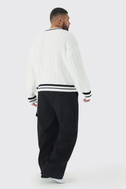 Plus V Neck Varsity Jumper | BoohooMAN UK