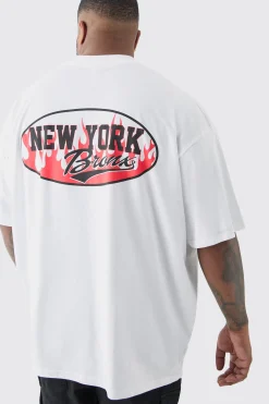 Plus Varsity Back Print T-shirt In White | BoohooMAN UK