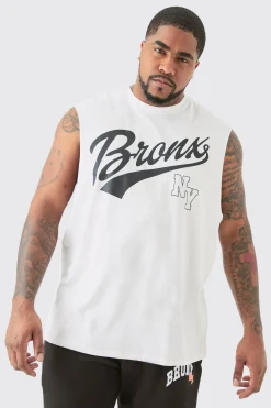 Plus Varsity Bronx Tank In White | BoohooMAN UK