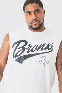 Plus Varsity Bronx Tank In White | BoohooMAN UK