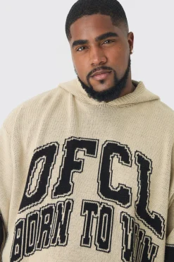 Plus Varsity Distressed Knitted Hoodie | BoohooMAN UK