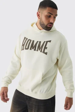 Plus Varsity HOMME Print Oversized Hoodie | BoohooMAN UK