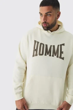 Plus Varsity HOMME Print Oversized Hoodie | BoohooMAN UK