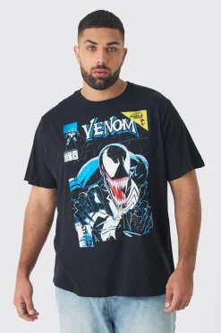 Plus Venom Licence Print Oversized T-shirt In Black | BoohooMAN UK