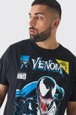 Plus Venom Licence Print Oversized T-shirt In Black | BoohooMAN UK
