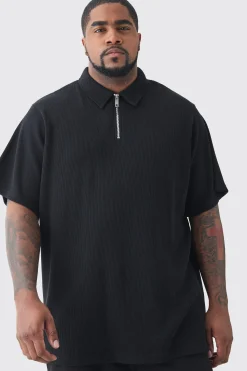 Plus Waffle Polo | BoohooMAN UK