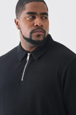 Plus Waffle Polo | BoohooMAN UK
