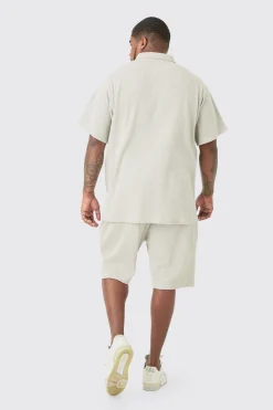 Plus Waffle Polo & Short Set | BoohooMAN UK