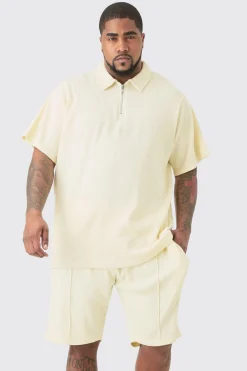 Plus Waffle Polo & Short Set | BoohooMAN UK