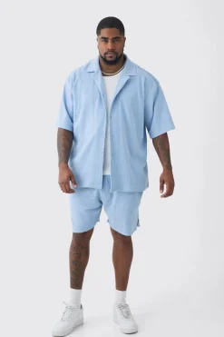Plus Waffle Short Sleeve Shirt And Short Set | BoohooMAN UK