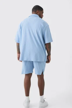 Plus Waffle Short Sleeve Shirt And Short Set | BoohooMAN UK