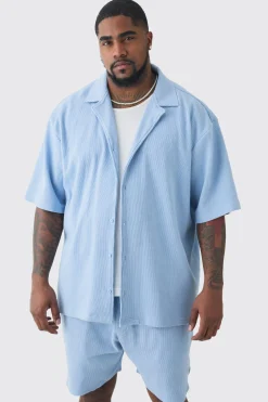 Plus Waffle Short Sleeve Shirt And Short Set | BoohooMAN UK