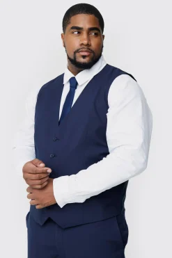 Plus Waistcoat In Navy | BoohooMAN UK