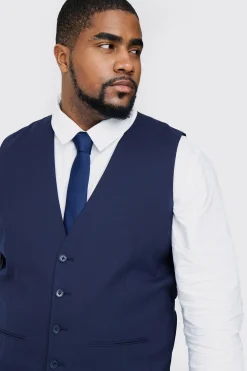 Plus Waistcoat In Navy | BoohooMAN UK