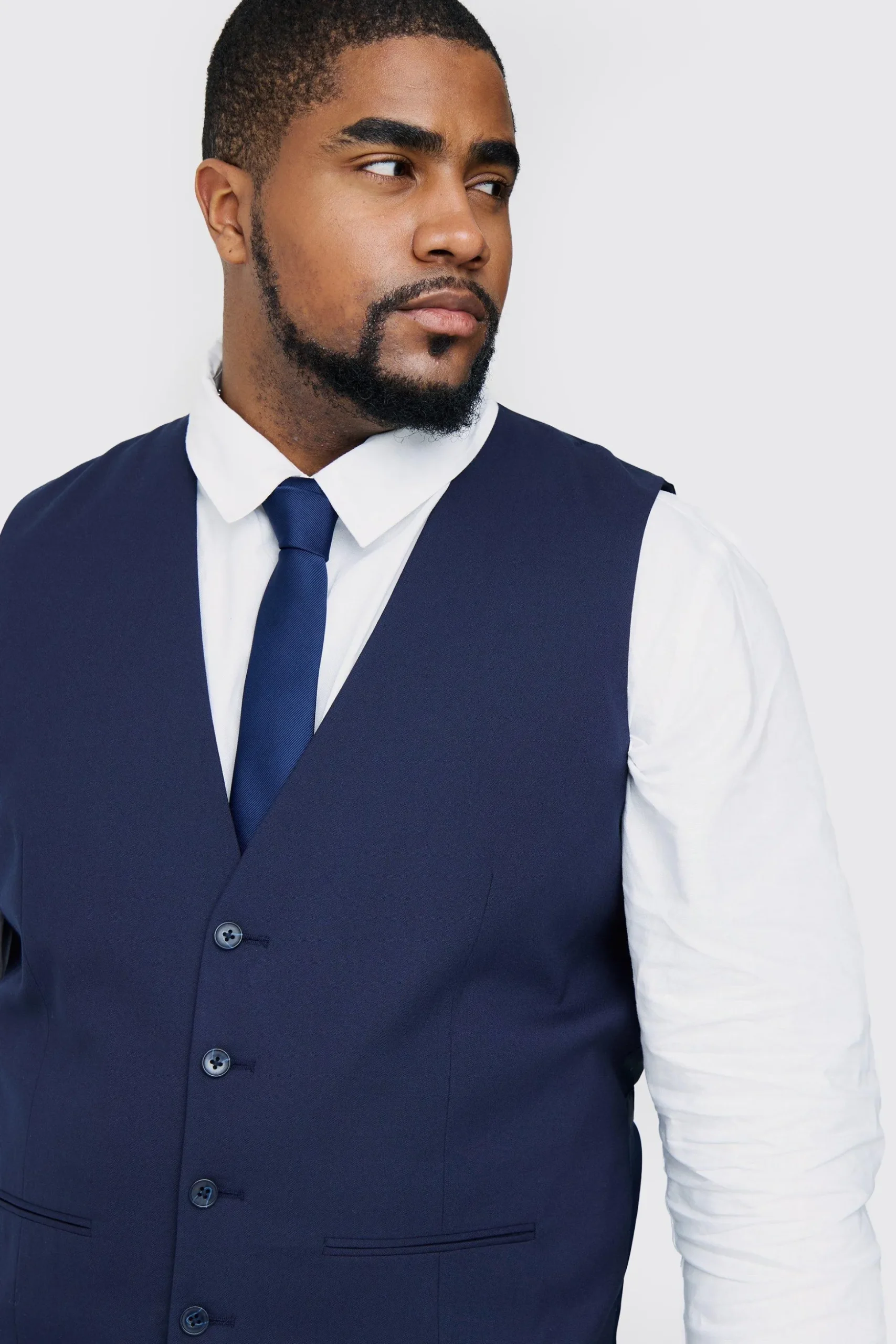 Plus Waistcoat In Navy | BoohooMAN UK