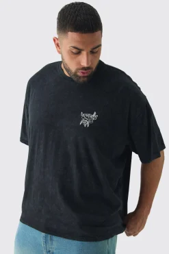 Plus Washed Floral Embroidered T-Shirt | BoohooMAN UK