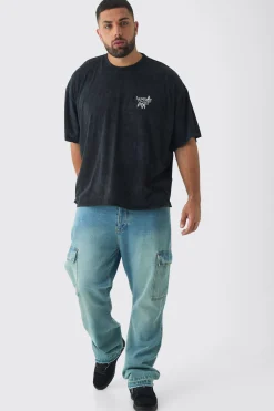 Plus Washed Floral Embroidered T-Shirt | BoohooMAN UK