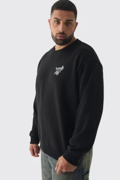 Plus Washed Floral Embroidered Sweatshirt | BoohooMAN UK