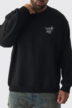 Plus Washed Floral Embroidered Sweatshirt | BoohooMAN UK