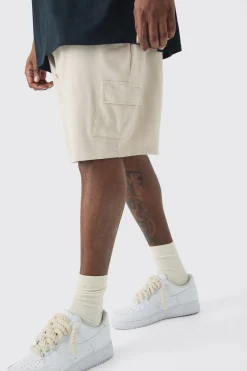 Plus Washed Relaxed Jersey Cargo Shorts | BoohooMAN UK