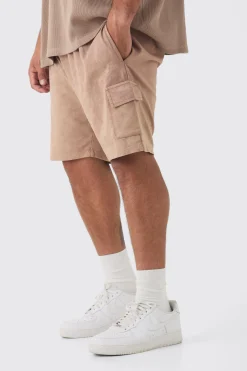Plus Washed Relaxed Jersey Cargo Shorts | BoohooMAN UK