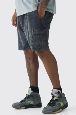 Plus Washed Relaxed Jersey Cargo Shorts | BoohooMAN UK