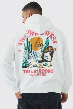 Plus Wild West Back Printed Oversized Hoodie | BoohooMAN UK