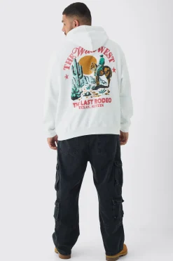 Plus Wild West Back Printed Oversized Hoodie | BoohooMAN UK