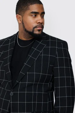 Plus Window Pane Check Skinny Fit Blazer | BoohooMAN UK