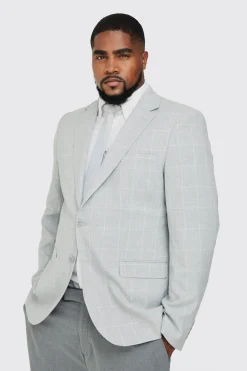 Plus Window Pane Check Skinny Fit Blazer | BoohooMAN UK