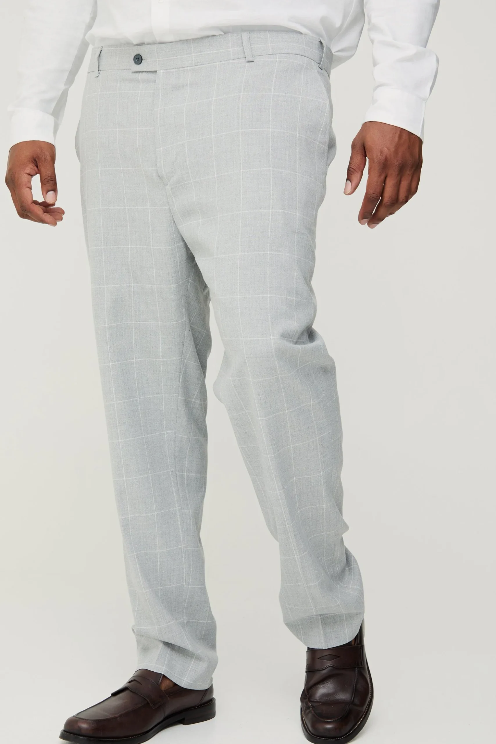 Plus Window Pane Check Skinny Fit Suit In Light Grey | BoohooMAN UK
