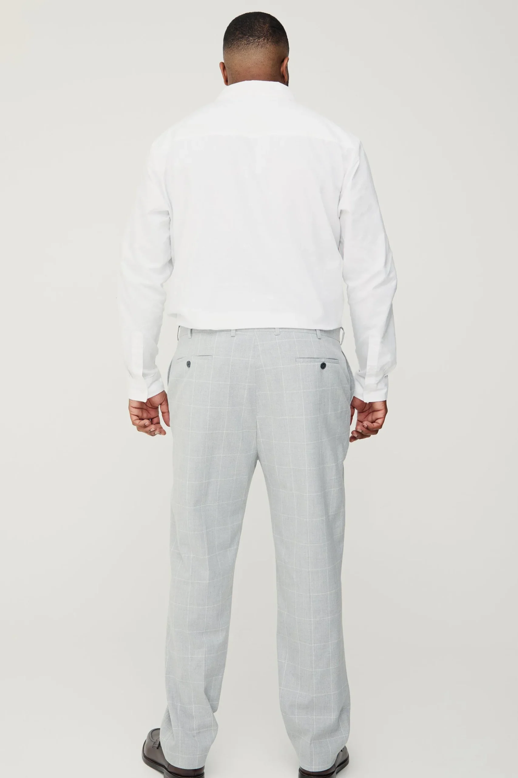Plus Window Pane Check Skinny Fit Suit In Light Grey | BoohooMAN UK