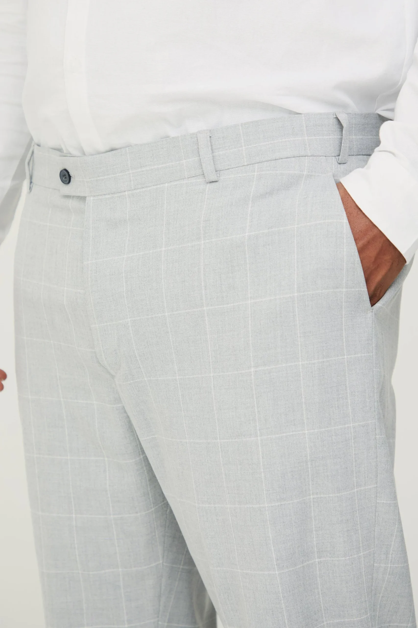 Plus Window Pane Check Skinny Fit Suit In Light Grey | BoohooMAN UK