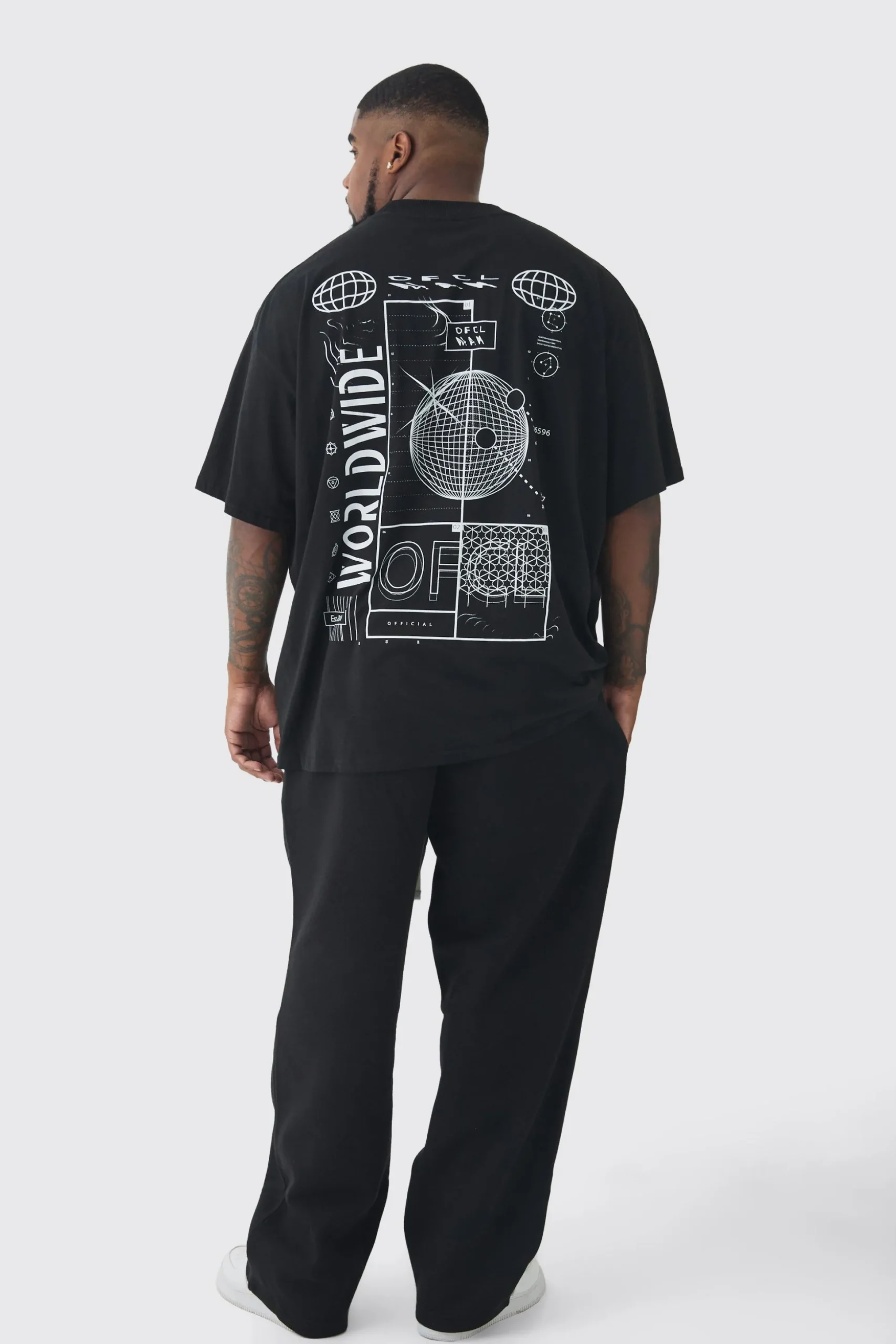 Plus Worldwide Abstract Graphic Extended Neck T-Shirt | BoohooMAN UK