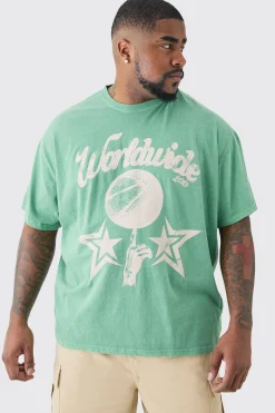 Plus Worldwide Baseball T-shirt In Green | BoohooMAN UK